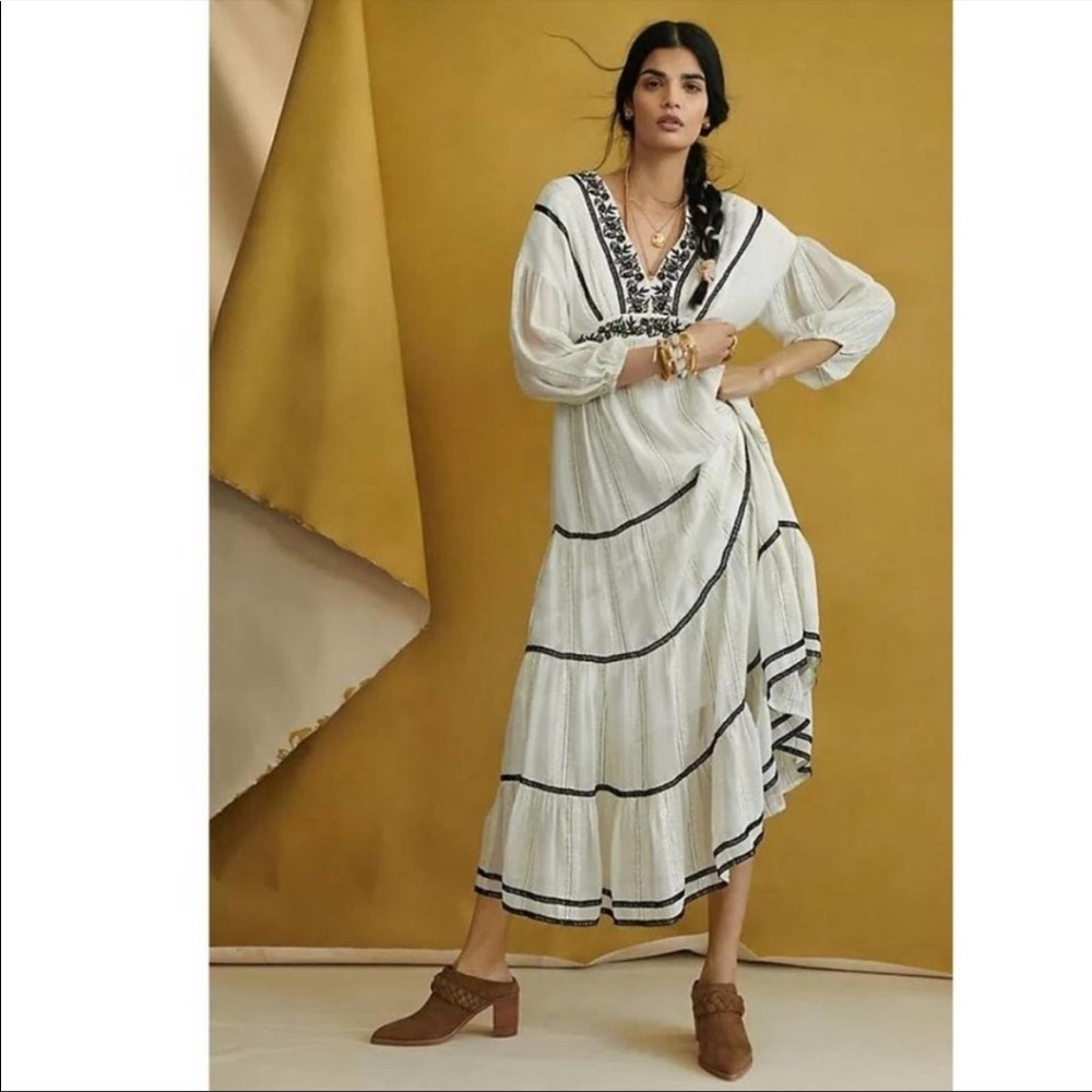 ANTHROPOLOGIE - VERB by Pallavi Singhee Black & White Beaded Maxi Dress S - Picture 4 of 16